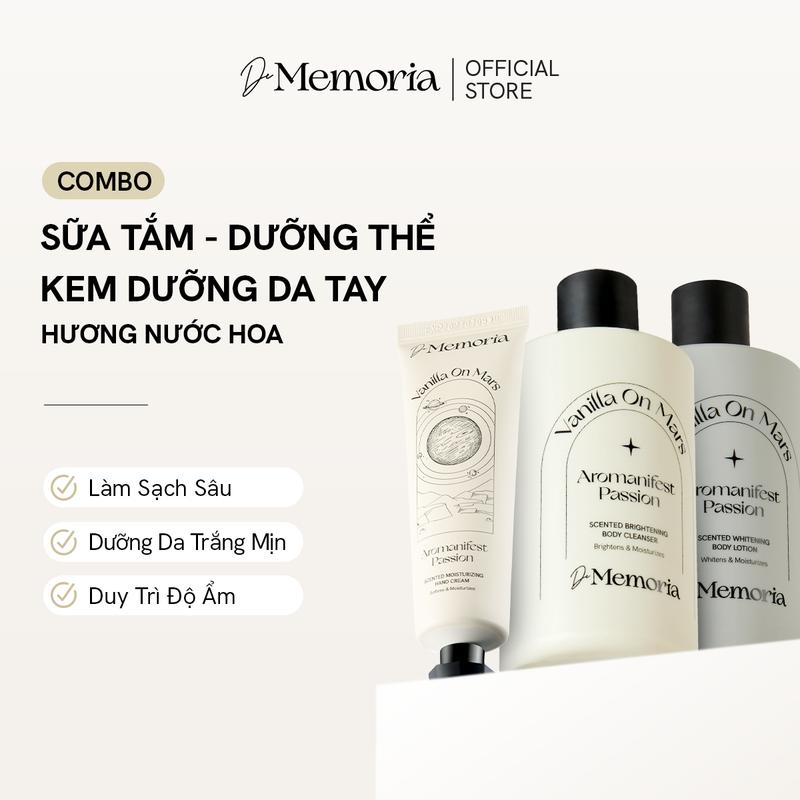 Bộ Sữa Tắm Dưỡng Thể Sáng Da Hương Nước Hoa Và Kem Dưỡng Da Tay Hương Nước Hoa Vanilla On Mars De Memoria (300MLx2 x 50ML)