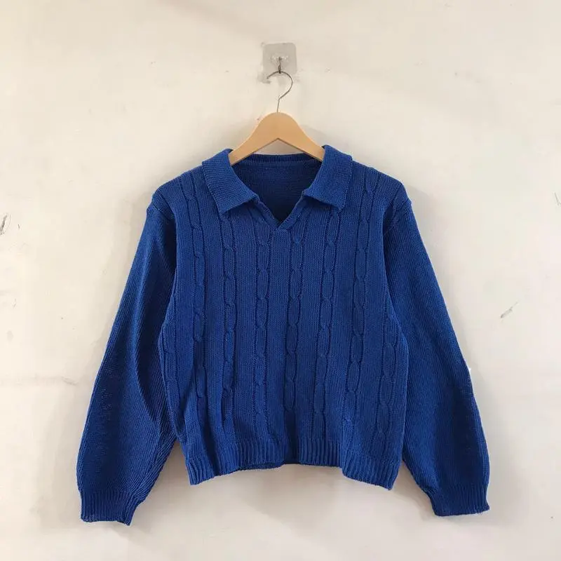 Clara polo cable Blouse crop Atasan wanita kekinian Tebal 4