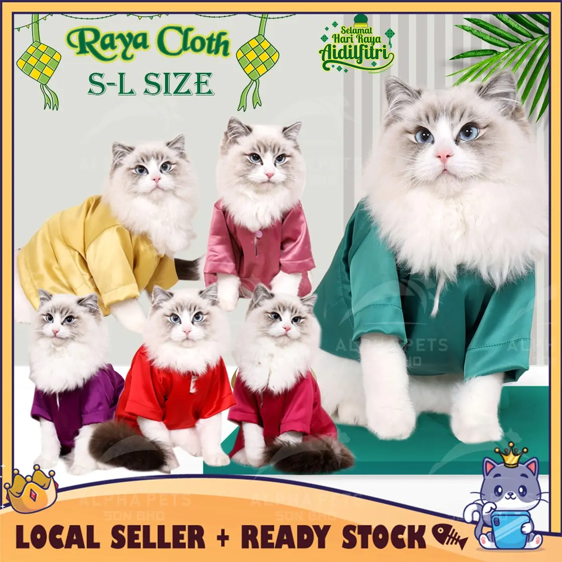 CATQUEEN Baju Raya Melayu Kucing Baju Kurung Baju Melayu Raya Aidilfitri Cloth Cat Clothes Costume Hari Raya