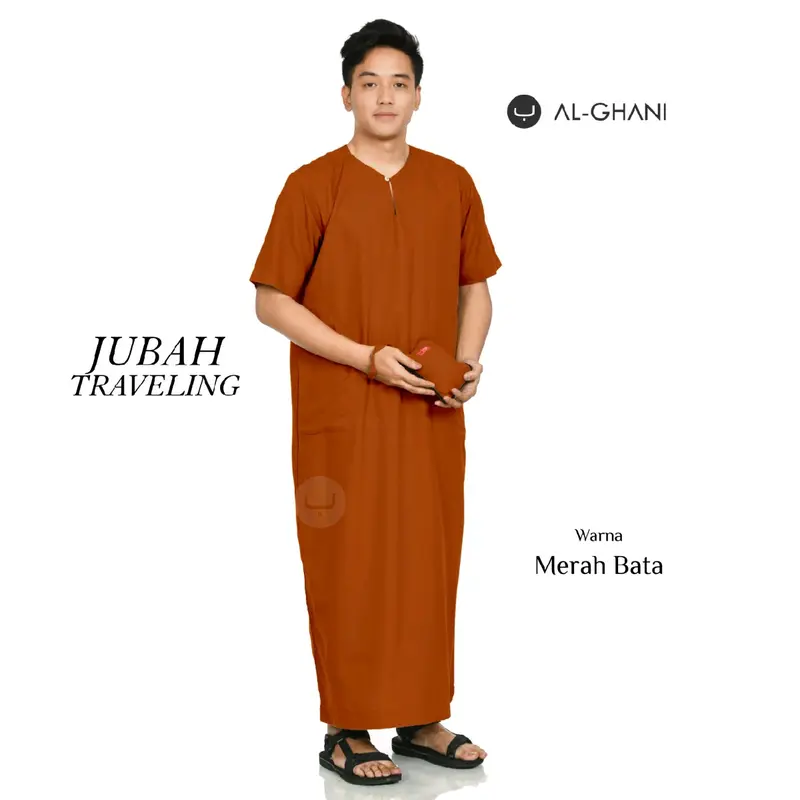 ALGHANI Jubah Traveling Dewasa Lengan Pendek Hitam Instan Muslim Katun Soft Panjang Gamis Cowok Putih Navy Oblong Pria 2