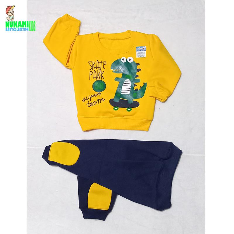 1 STEL SWEATER JOGGER ANAK USIA 6 - 18 BULAN MOTIF DINOS 0