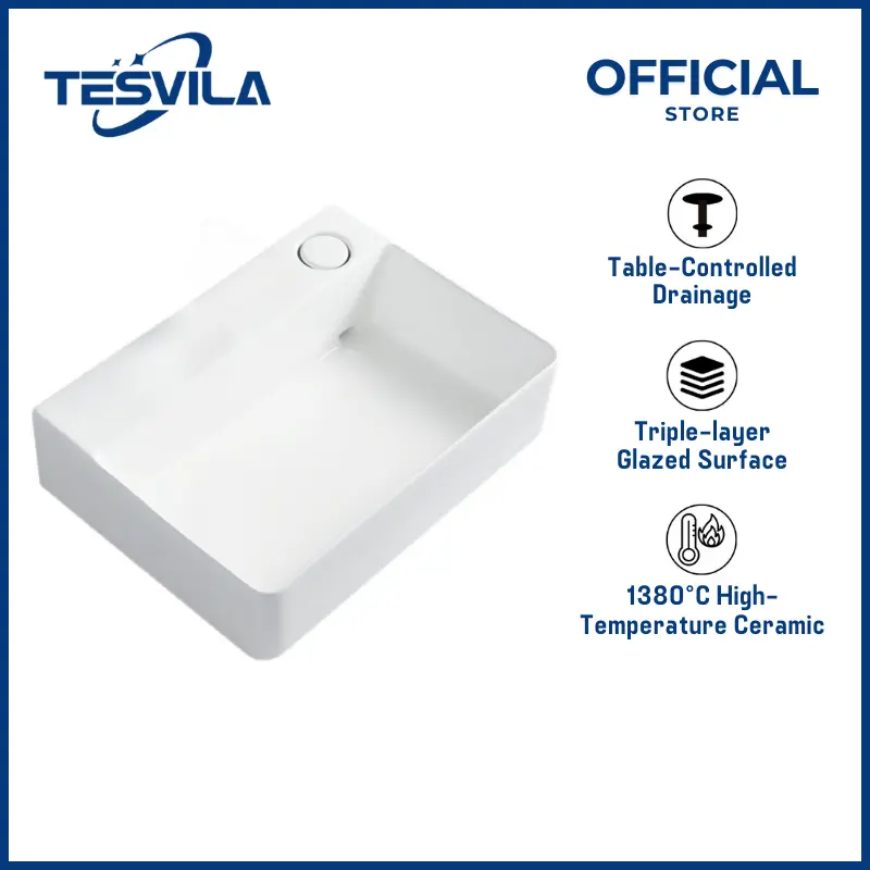 Tesvila T-B001 Rectangular Vessel Lavatory Sink with Pop-Up Drain