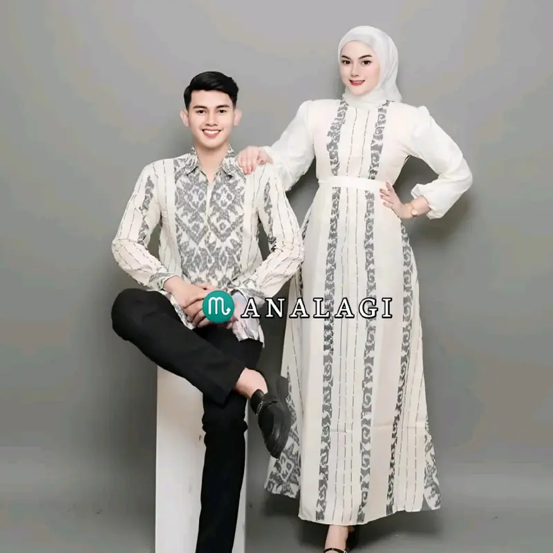 Baju Couple Tenun putih Baju Keluarga Set Couple 3