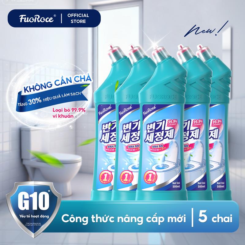   Mua 3 tặng 2  FuoRoce Nước tẩy bồn cầu Không cần chà Công thức kiềm Khả năng làm sạch mạnh Làm sạch và loại bỏ 99.9% vi khuẩn Chất khử trùng và khử mùi 500ml x 5 chai vệ sinh gạch và kính 