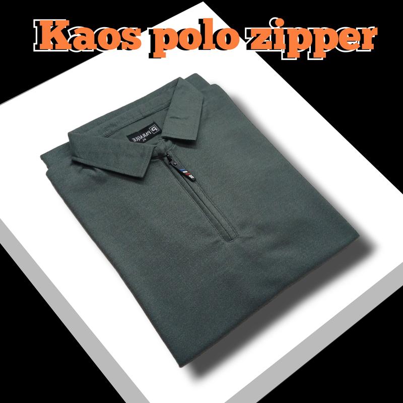 Baju Kaos Polos Shirt Resleting Depan Lengan Pendek Kerah Polos Zipper Katun 8