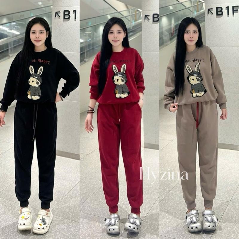 Set Bộ Quần Áo Hoạ Tiết Thêu Hình Thỏ Chữ Rabbit Cho Nữ Chất Liệu Nỉ 2 Da Set Đồ Nữ Đẹp Bộ Nỉ Thu Đông Nữ Set Đồ Nữ Mùa Đông