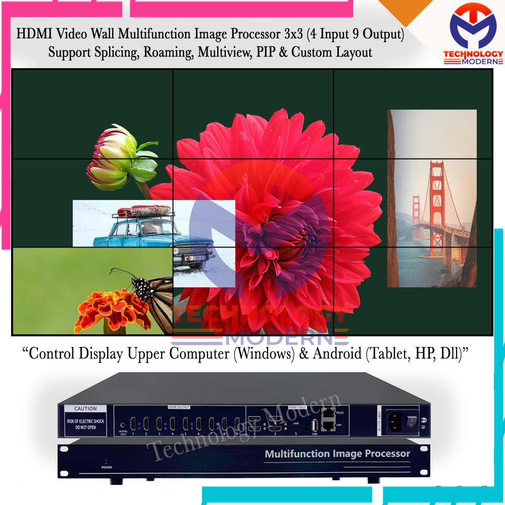 HDMI Video Wall Controller 3x3 (4 Input 9 Output) Multifunction Image Processor Support Splicing, Roaming, Multiview, PIP & Custom Layout