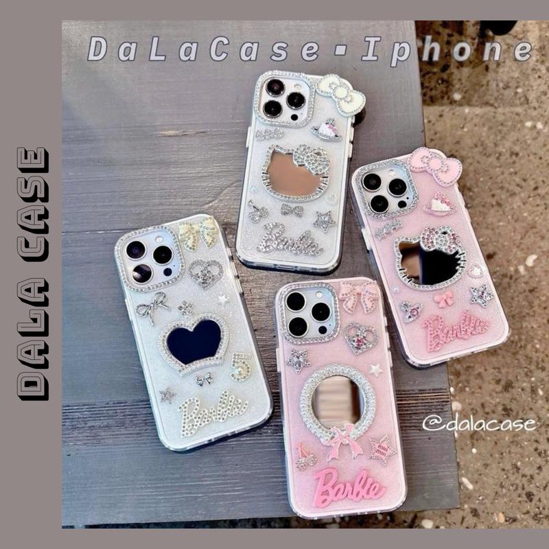  Ốp Lưng NHŨ 2 LỚP Hồng Kem Đen Charm Gương Bae 