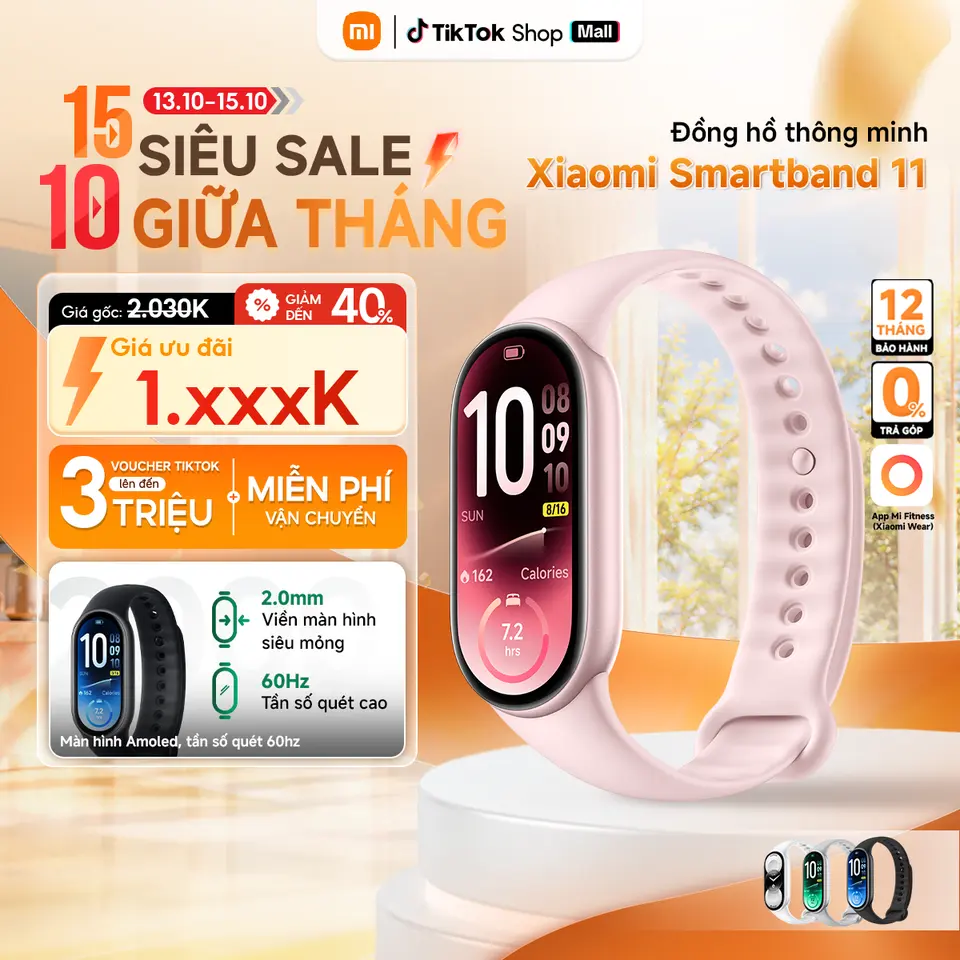 Vòng đeo tay thông minh Xiaomi Band 11 - Màn hình AMOLED 1.72" - 150+ chế độ thể theo - Kháng nước 5ATM - Pin lên đến 21 ngày - Hàng chính hãng,smartwatch
