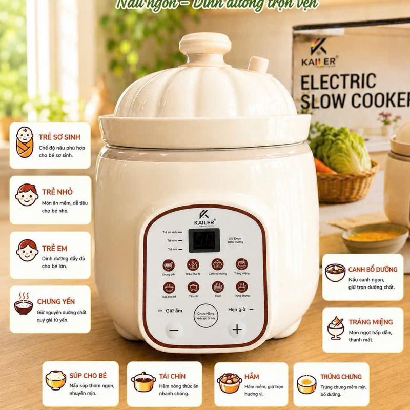 NỒI NẤU CHÁO CHẬM KAILER KL-NC86 LÒNG GỐM CAO CẤP – AN TOÀN CHO CẢ GIA ĐÌNH