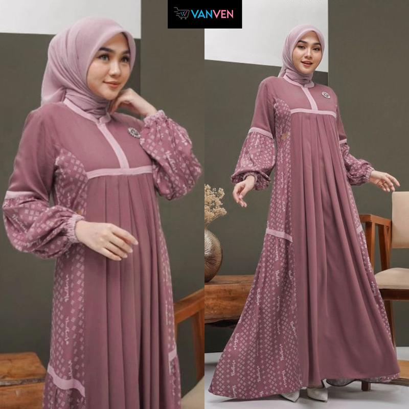 VANVEN - Kaila Dress Gamis 2025 Model Baru Elegan Simple Baju Gamis Lebaran 2025 Idul Fitri Remaja Aesthetic Airflow Crinkle 5