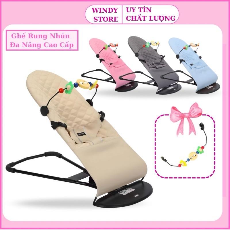  Ghế Rung Nhún Đa Năng Cao Cấp Cho Bé Ghế Bập Bênh Kèm Dây Đai An Toàn Vải Cotton + Thanh treo đồ chơi 