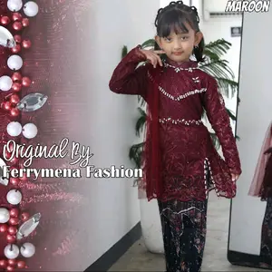 Setelan Kebaya Anak Perempuan / Kebaya Rosalia Anak Mix Slayer Pundak / Kebaya Anak Model Terbaru / Kebaya Wisuda Anak Sd / Tk