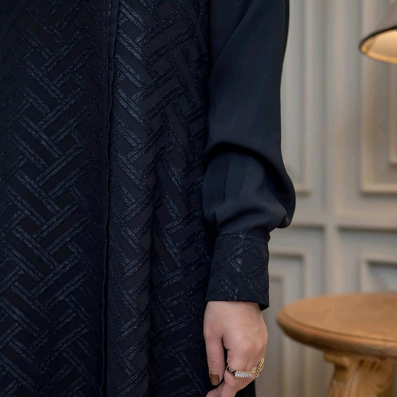 Zahra Dress jetblack premium original by saideofficial / pakaian dress gamis muslim wanita Hitam Polos Kantong Lembut Mutiara Outer Semi Panjang Mewah Kancing Maxi Pesta Kancing 9