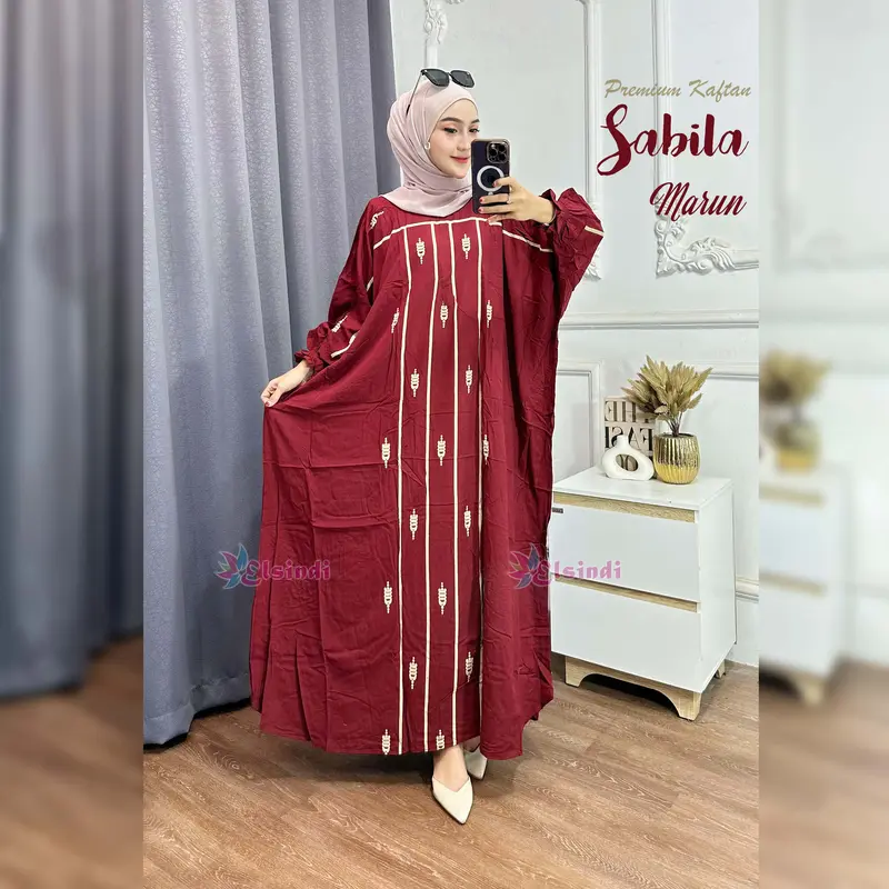 Elsindi Batik Sabila Dress Kaftan Rayon Premium Modis Gaya kekinian Super Adem Nyaman Dipakai kaftan dress gamis kaftan 2025  model  baru Jumbo kaftan kelelawar 6