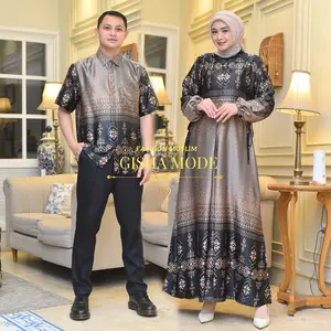 Dress SYAMEERA Silk Premium Gamis Motif Bunga Set Couple Kemeja Atasan Lebaran Muslim