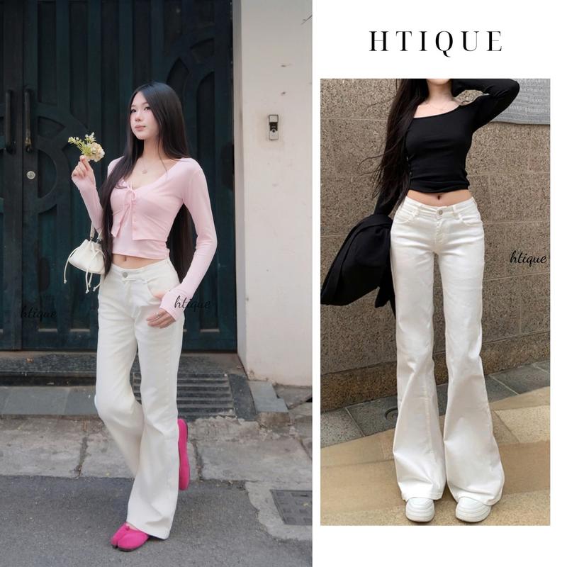 HTIQUE - Mở bán Quần JEAN ống loe cao cấp Quần jean trắng dễ mix đồ QB02