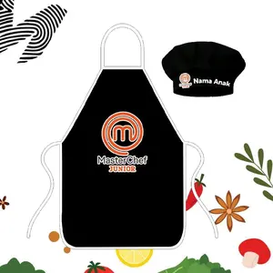 Apron Anak Dan Topi Chef Satu Set Free Bordir Nama Dan Logo Master Chef Hadiah