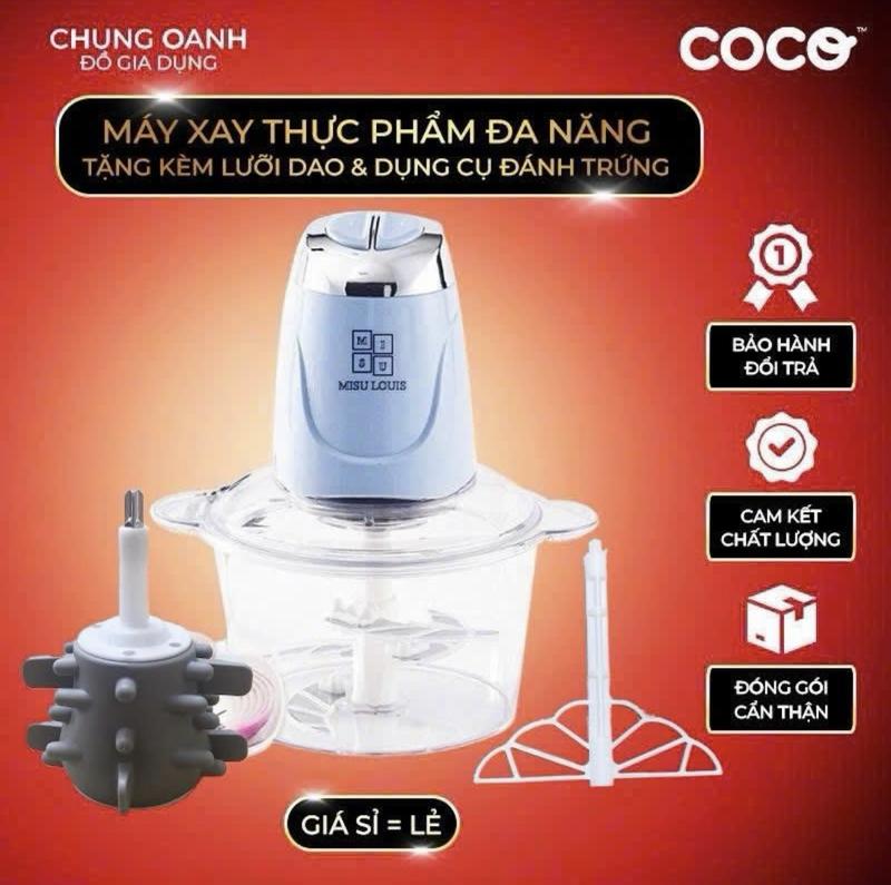 Tặng 1 Bộ dao Thay thế + 1 Cây Đánh Ruốc+ 1 Cây Đánh Trứng Máy Xay Thuỷ Tinh Misu Louis Dung Tích Lớn 3.5L Bảo Hành 1 Năm Xay Đa Năng Thịt,Cua,Cá,Rau,Củ,Quả,...
