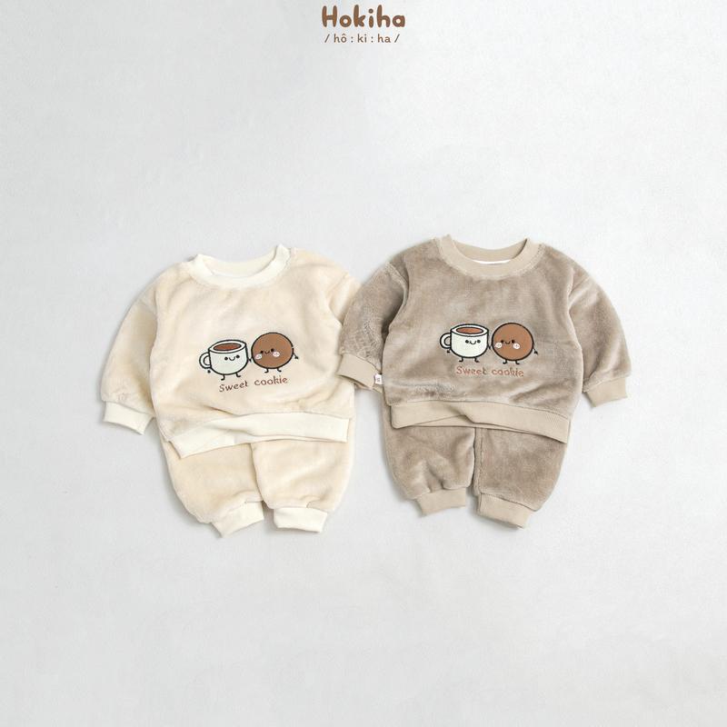   Hokiha  B319- Bộ quần áo lông dài tay thêu đáng yêu cho bé trai bé gái vải lông mềm mại ấm áp size 8-17kg 