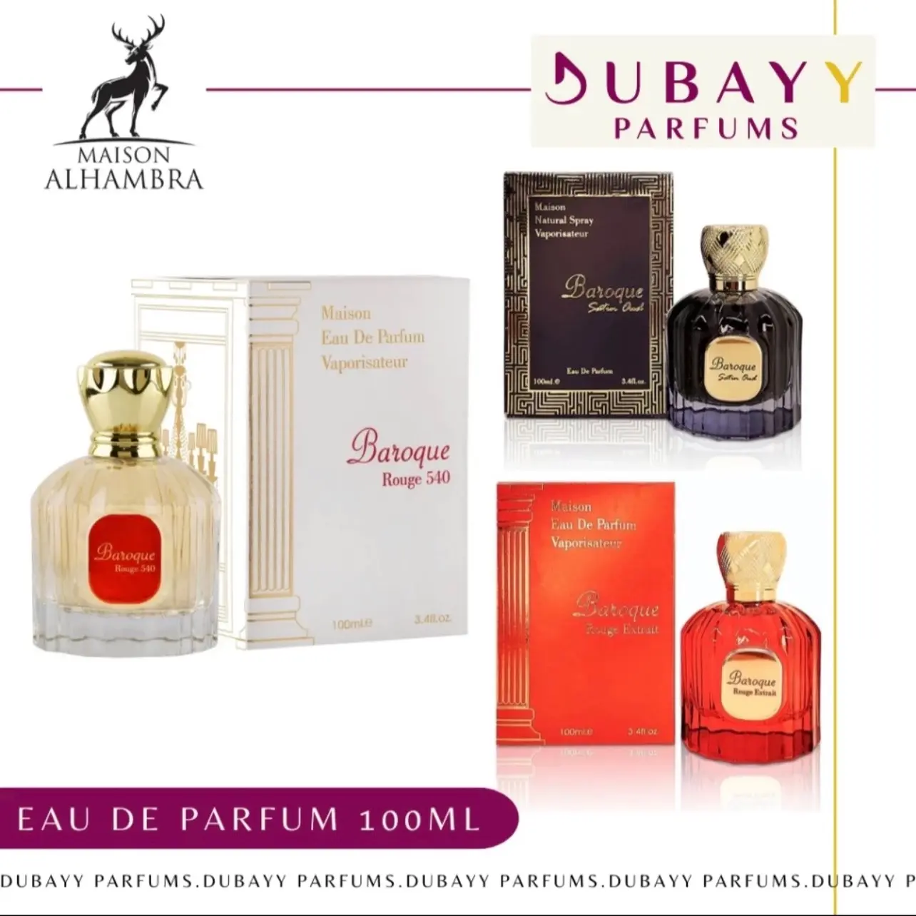 MAISON ALHAMBRA【FREE 3ML PERFUME】Maison Alhambra Baroque Rouge Extrait/ Rouge 540/ Satin Oud/ EDP Perfume Lattafa 100 ML