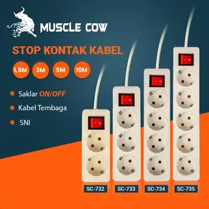STOP KONTAK + KABEL 2/3/4/5 LUBANG 1.5/3/5/10 M SNI Barang Lokal