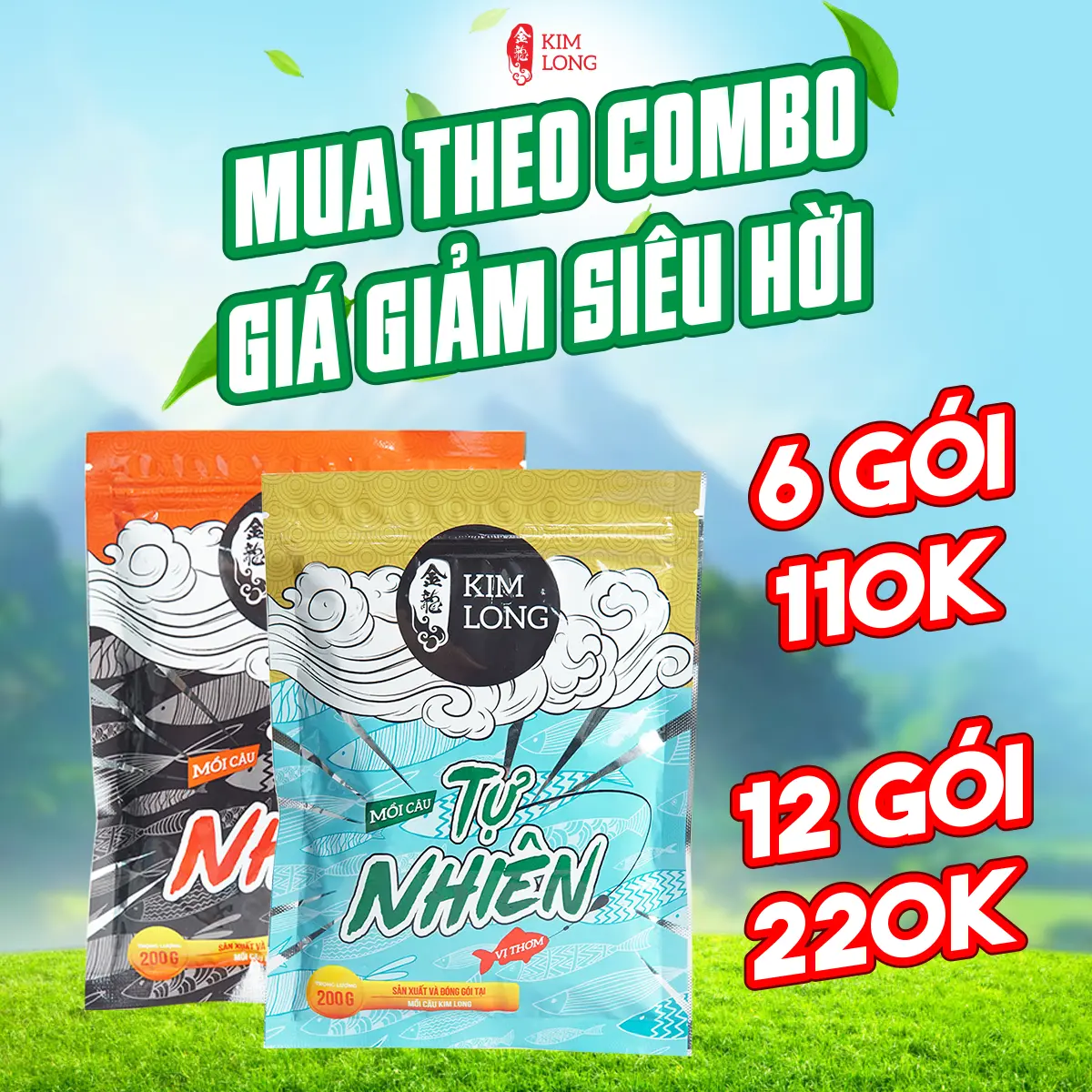 Mồi Câu Tự Nhiên KIM LONG 200g - Chuyên dùng câu Chép, Trắm, Trôi, Basa, Rô Phi tự nhiên, dịch vụ