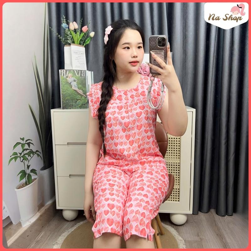 CT21 - Đồ bộ tole lanh quần lửng + tay cánh tiên, chất vải mát mịn, form dễ mặc, họa tiết dễ thương 40~75kg