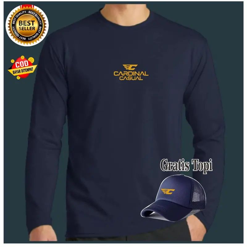 Kaos Pria Cardinal DT Gold ( Bonus Topi ) Lengan Panjang Bahan Adem tebal dan Lembut / Kaos lengan panjang / kaos bonus topi / beli baju dapat topi / kaos distro / kaos pria / kaos unisex / kaos tebal 8