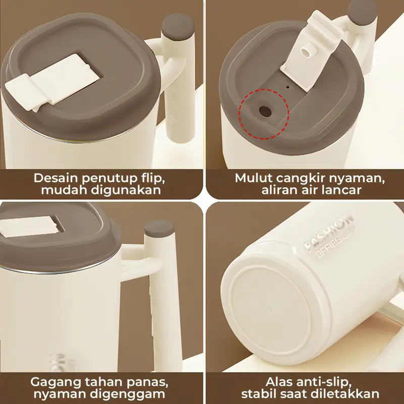 Heefn Gelas Mug Portable Anti Tumpah Stainless Steel 500ML Untuk Kopi Atau Teh 3