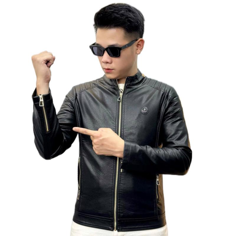  Áo da nam cổ tàu quảng Châu form ôm body bên trong lót nhung  cao cấp - Nam - Menswear 