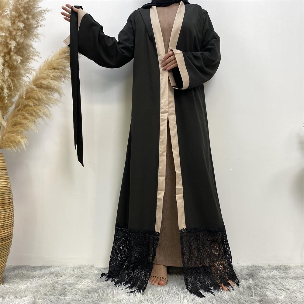 1513# Black Latest Embroidery Open abaya dress - CHAOMENG MUSLIM SHOP