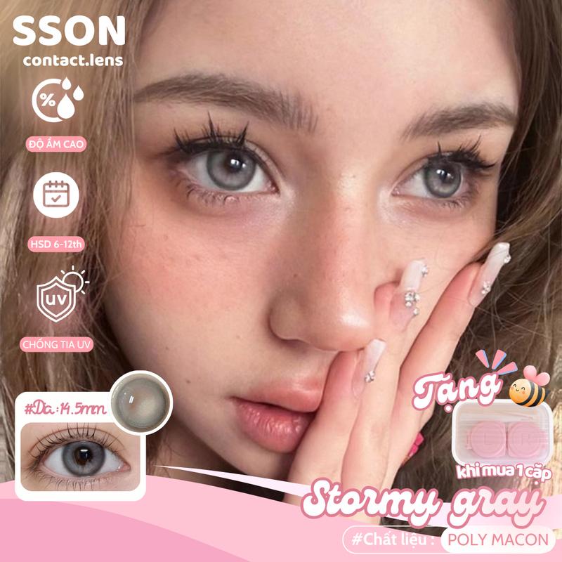  SSON Lens Mắt Kính Áp Tròng Cận 0~8  Stormy Gray Gray Xám Hiệu Ứng Filter Hồng 14.5 mm Lens Giãn Tròng Có Viền 6 Tháng Seed Moody 