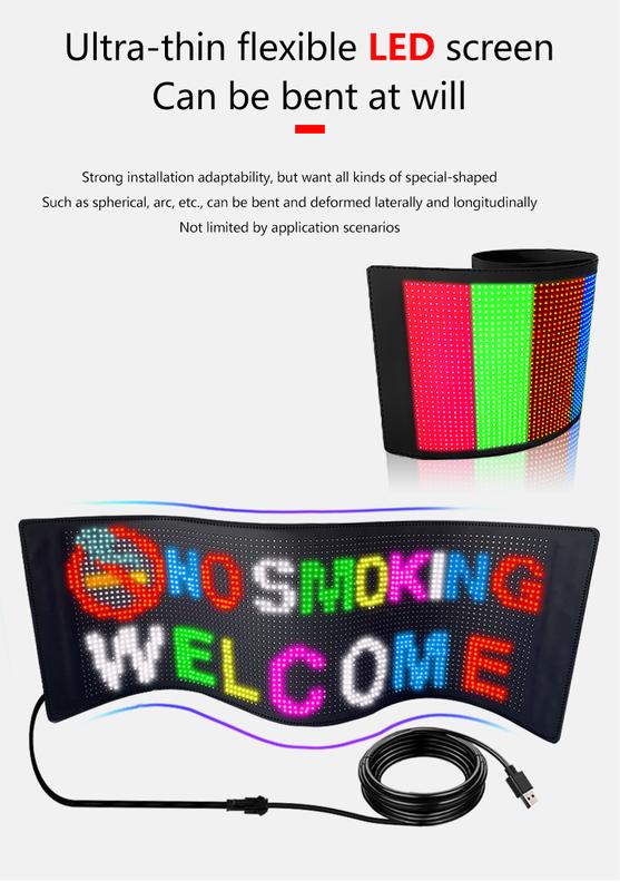 Product Introduction of LED Sign for Car Super Bright Programmable LED Sign USB 5V Flexible LED Matrix Panel For Store Hotel Bar Bluetooth LED Display 21