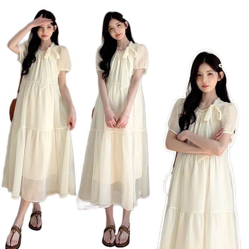 Váy bầu đầm suông DỰ TIỆC NƠ VAI thiết kế TƠ ÓNG HAI LỚP mềm mại sang chảnh mát mẻ V265