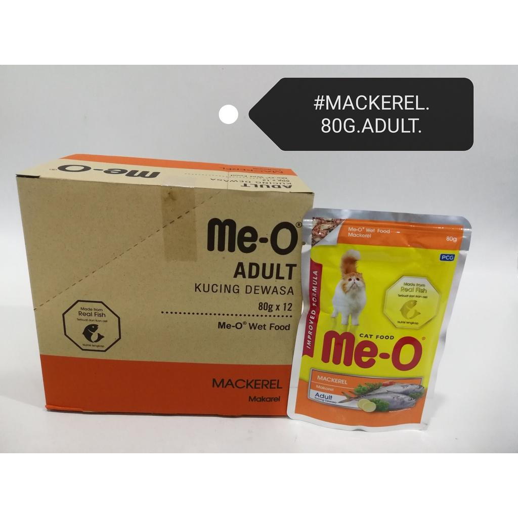 (48xPacks) Me-O Pouch Adult Wet Cat Food Feed 80gram Mackerel Makanan Kucing