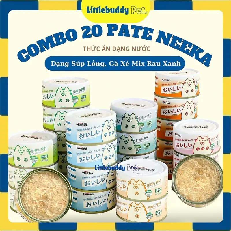 [Freeship] COMBO 20 LON Pate Neeka Dinh Dưỡng Cao Thơm Ngon Nhiều Vị Cho Mèo Mọi Lứa Tuổi 85g 0