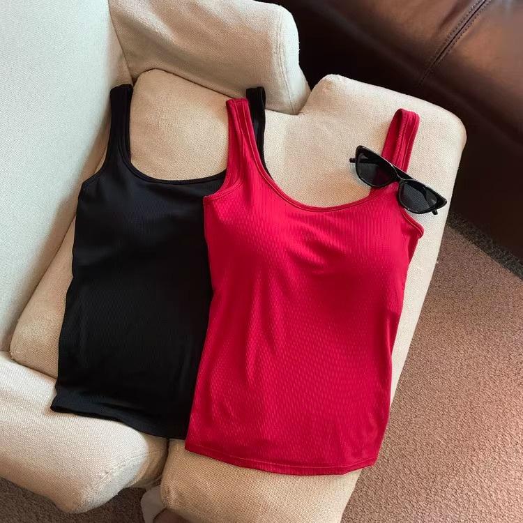 1/2pcs Pack Vest Women's Summer Backless Camisole Hot Girl Street style Tank Top With Chest Pad slim-fitting square neck vest 2
