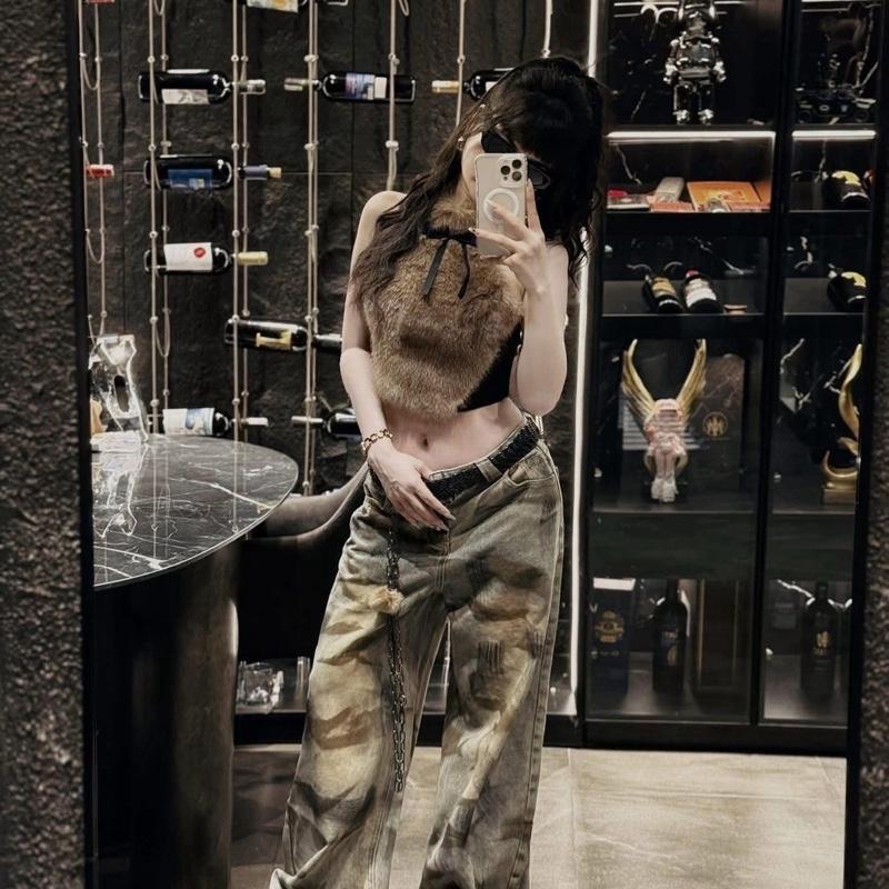  A5 • Áo Yếm Phối Lông Nữ Sang Chảnh   Kèm Dây Ruy Băng Cột Nơ   • NA TÍM Clothing 