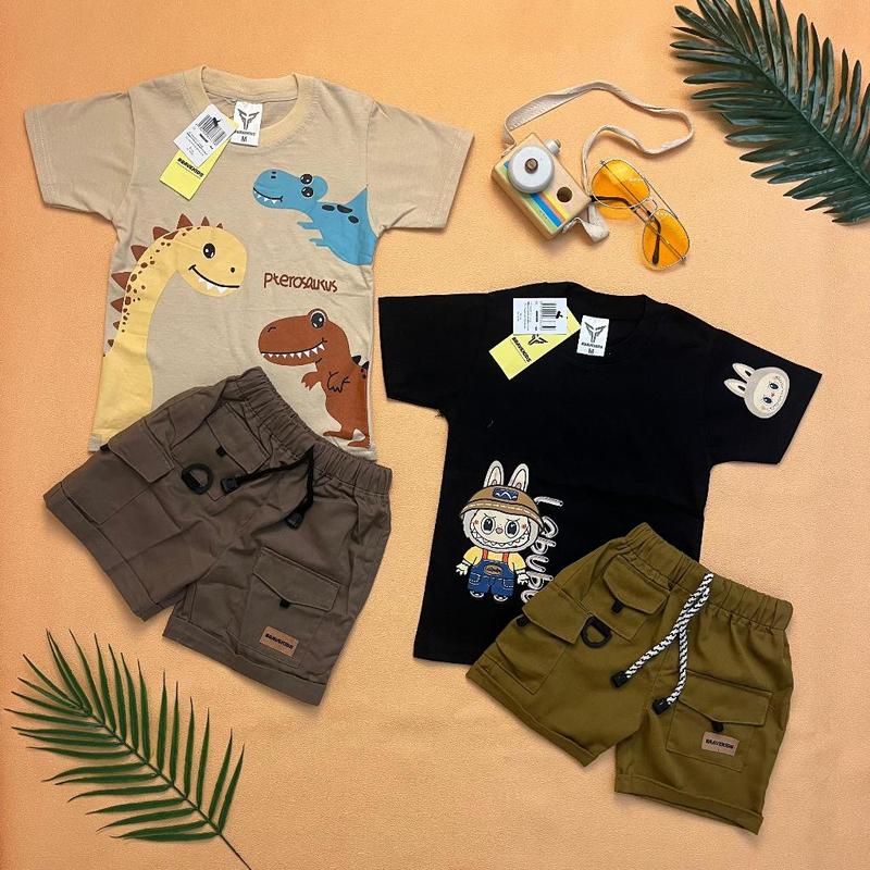 BRAVEKIDS FASHION - DINO CHARACTER SETELAN ANAK COTTON COMBED 24S 1-5 TAHUN 0