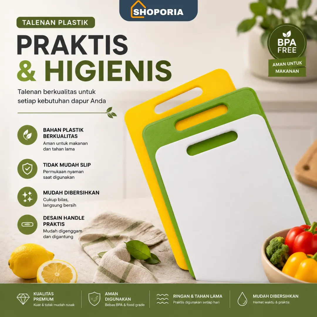 Talenan Plastik Praktis & Higienis, Bahan Food Grade, Ringan, Kuat, Mudah Dibersihkan, Cocok untuk Dapur Rumah Tangga dan Usaha Kuliner