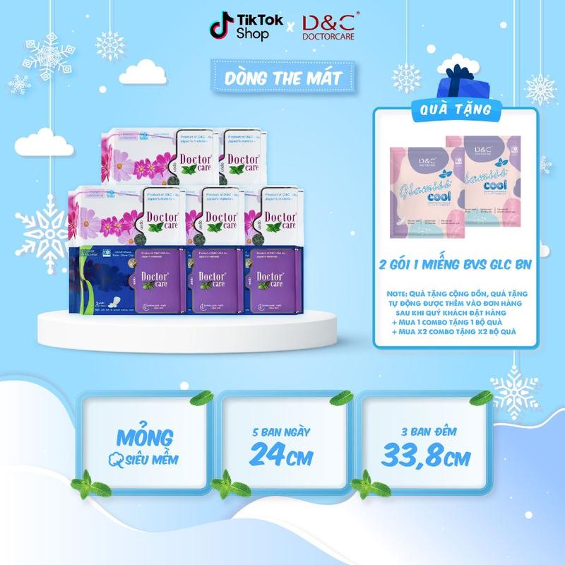 8 gói Băng vệ sinh Doctor Care D&C mát lạnh (5 ban ngày 24cm và 3 ban đêm 33,8cm) -  [bang  vesinh  doctor  care]