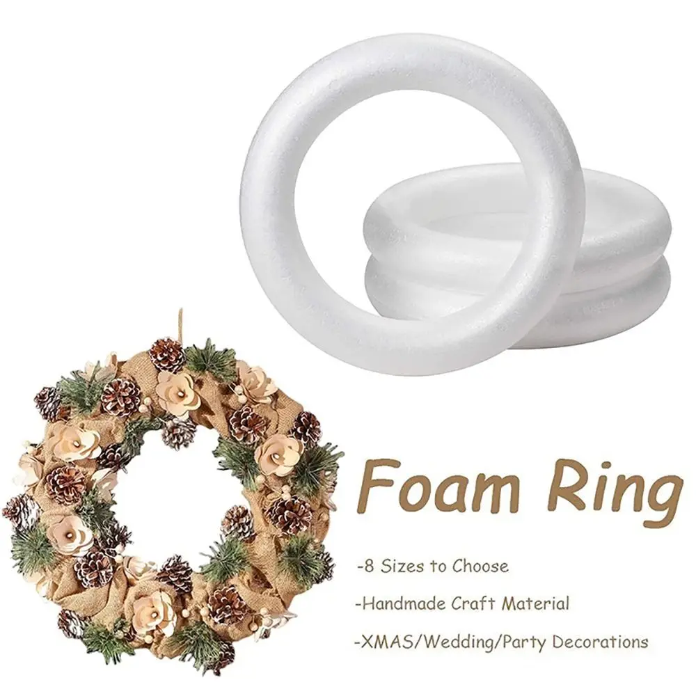 1Pcs Durable White Foam Ring Polystyrene Round DIY Handmade Wreath For Christmas Crafts 5/7/8/10/12/15/17/20cm Wedding Party Decorations