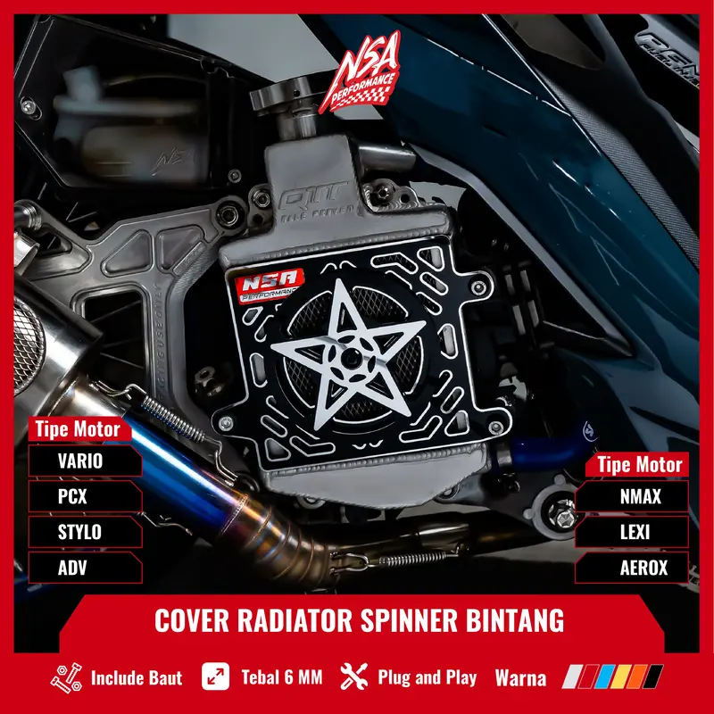 NSA COVER RADIATOR SPINER BINTANG MIRROR VARIO PCX NMAX AEROX ADV LEXI STYLO Tutup Radiator Spinner Bintang Yamaha Honda 125/150/160 Aksesoris Motor NSA PERFORMANCE Roda Motorcycle cover  radiator Gold Karet 1