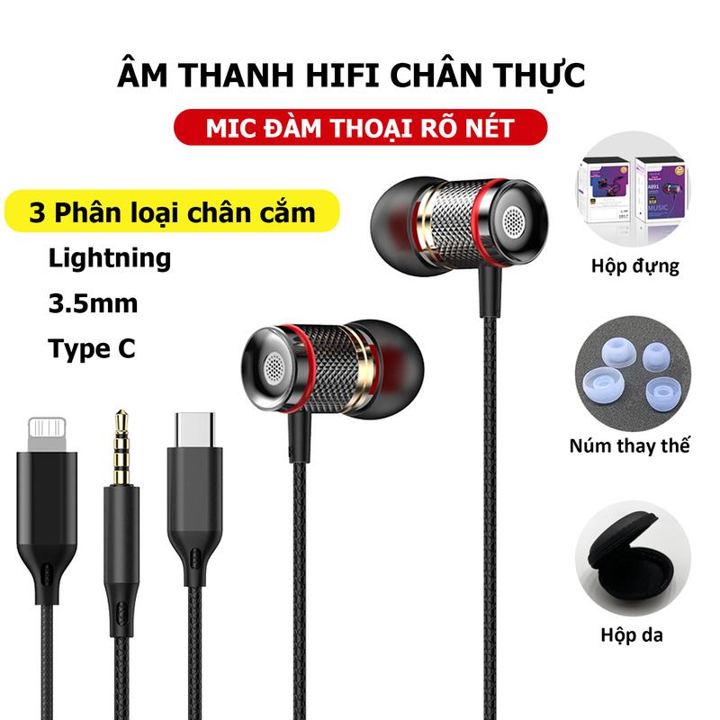  Tai Nghe A891 tai nghe có dây dành cho điện thoại với 3 phân loại chân cắm lightning type C 3.5mm 