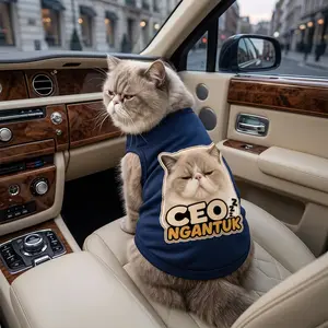 Baju Kucing Lucu  CEO Ngantuk  | Kostum Anabul Unik Tanpa Lengan