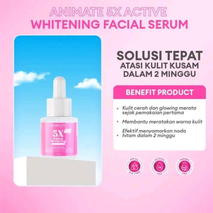 serum animate 5X active whitening facial mencerahkan 5x lebih cerah skincare untuk bopeng brightening Pencerah Wajah Niacinamide Hydrating Hitam Aging chierra anti flek glad2 glow 3