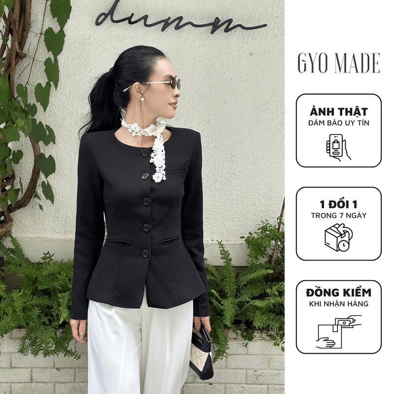 [Mở Bán] Áo Vest Nữ Cổ Tròn Đen GYOMADE Chất Ford Cotton Cao Cấp May 2 Lớp, Có Mút Đệm Vai, Đứng Form Vuông Vức | GA080