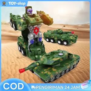 Mobil mainan musik ringan anak-anak, mobil penggerak listrik universal, robot tank deformasi