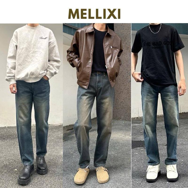 MELLIXI Quần jean nam xuông ống rộng phong cách trẻ trung năng động Pants Menswear Có Túi